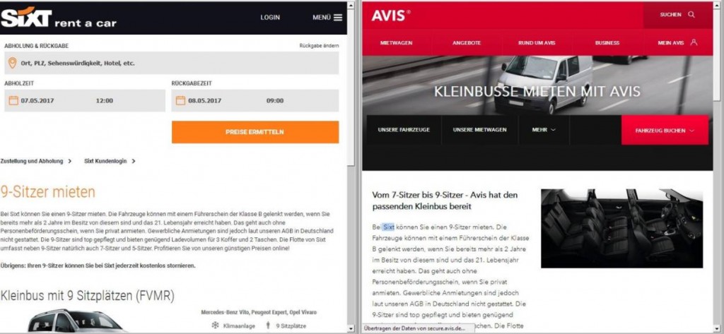 Copy and paste - Avis kopiert Text von Sixt