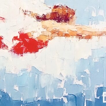 Cover_Caroline Wahl 22 Bahnen_quer Buchvoer für 22 Bahnen von Caroline Wahl (Maleri in breiten Pinselstrichen: eine tauchende Schwimmerin)